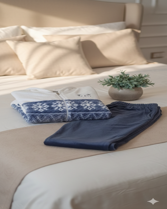 بيجامة قطيفة مبطنة - أبيض في أزرق