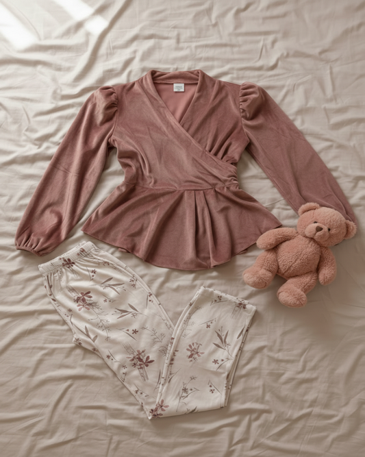 بيجامة قطيفة مبطنة - بني فاتح